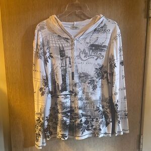 Cactus Chicago Landmarks White and Black Hoodie/Size Large